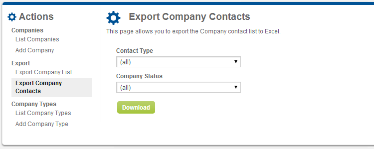 Screenshot of Company Contacts Export page