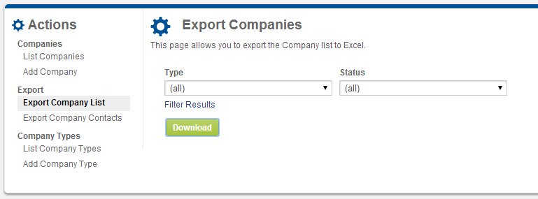 Screenshot of Export Companies form